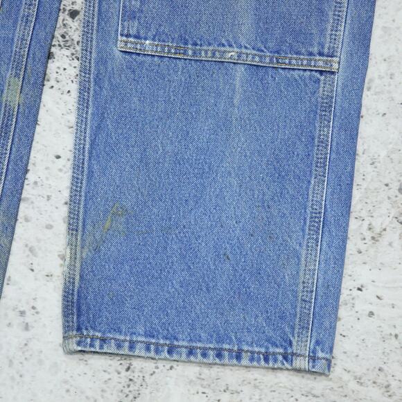 THRASHED Vintage Carhartt B73 DST Faded Blue Jeans Denim Double Knee Pant 34x31 - Picture 13 of 16